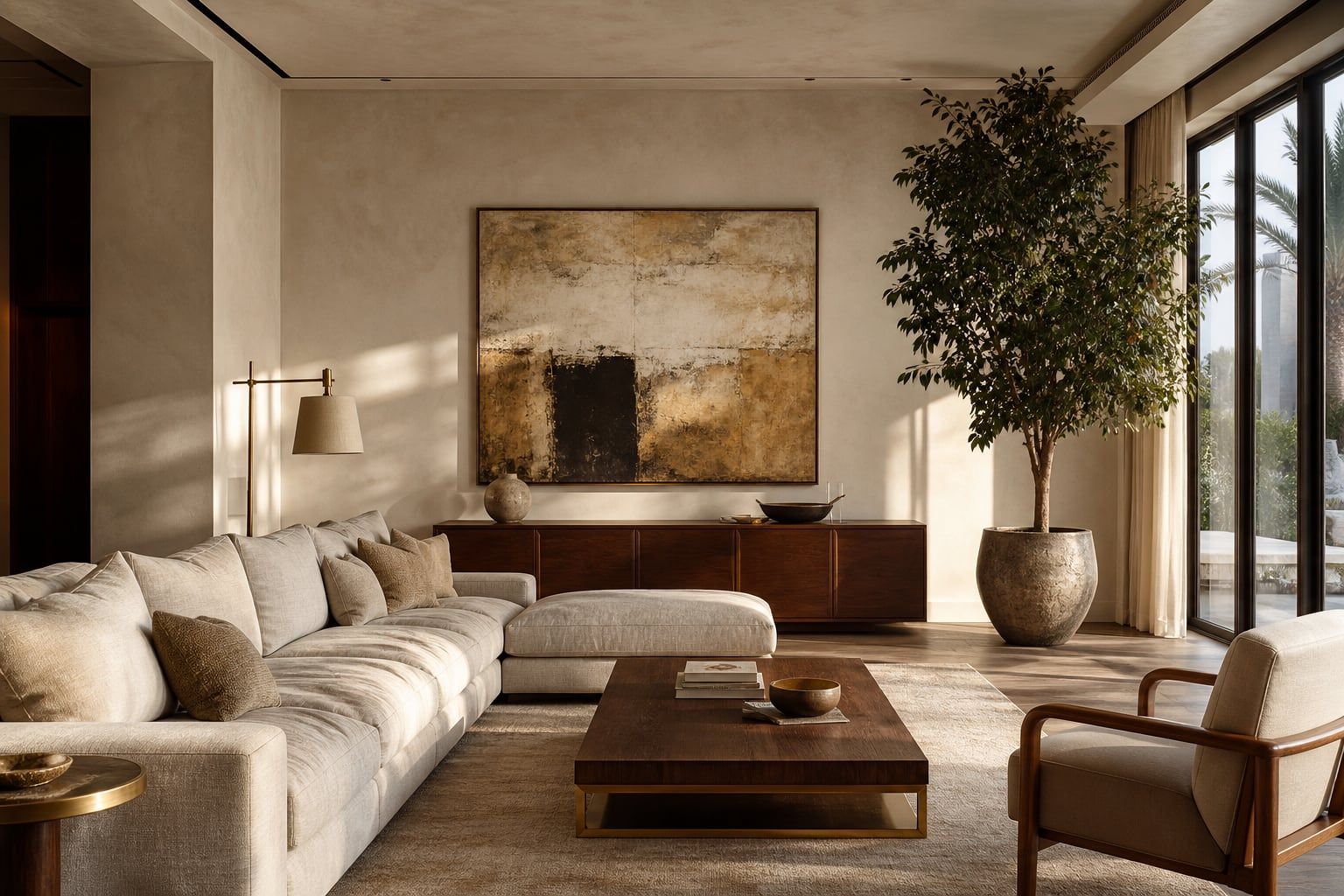 Warm contemporary villa living room by ZuriSpace